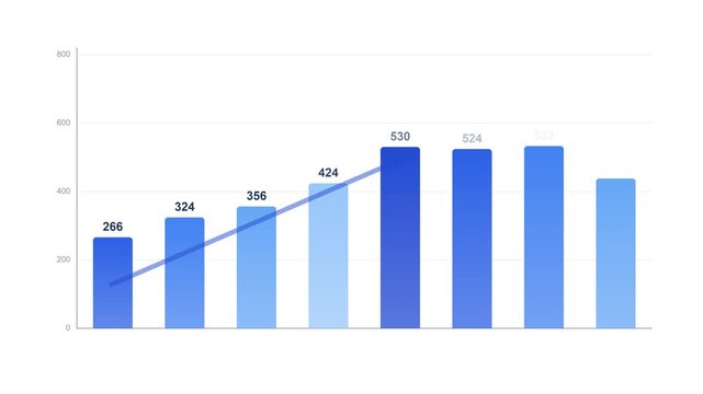 Growing bar chart animation, blue on white business infographic 4K