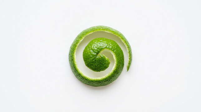 Lime Spiral Slice Isolated on White Background for Cooking and Recipes