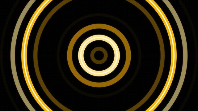 Golden LED wall concentric rings, stage screen background seamless loop 4K