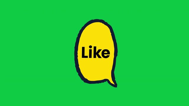 Like Yellow Speech Bubble Social Media Sticker on Green Background