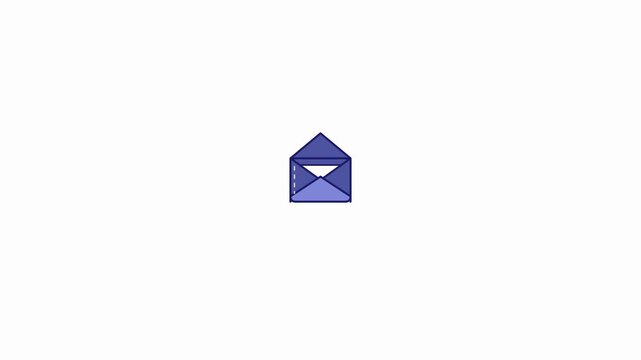 Email notification animation with a purple envelope icon on a white background.