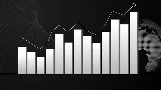 Rising bar chart and line graph with world map business growth finance and global market trend animation