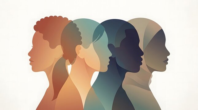 Diverse people heads in profile