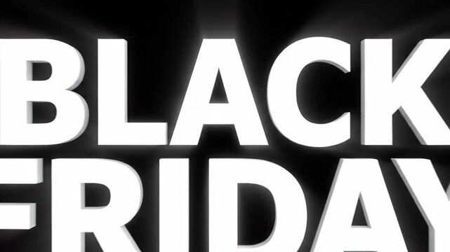 White Black Friday text on a dark background with light rays