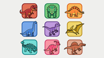 Cartoon dinosaur collection icons set © Valee