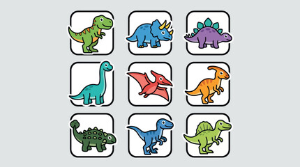 Cartoon dinosaur icons collection © Valee