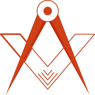 Symbolic masonic compass and square illustration represents freemasonry, geometry, enlightenment, wisdom, knowledge, tradition.