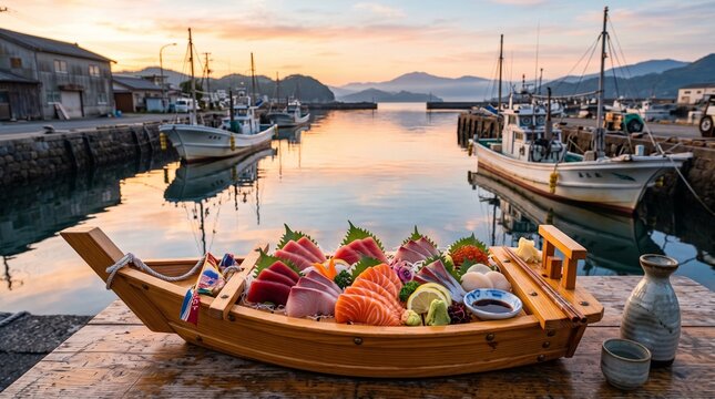 Sashimi boat at a fishing port