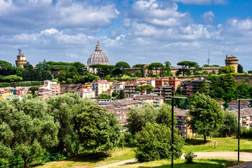 Fototapeta premium Vatican Skyline St Peters Dome and Two Towers Rome