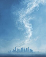 Fototapeta premium Fresh air breeze sweeping away smoke from city skyline, environmental health theme