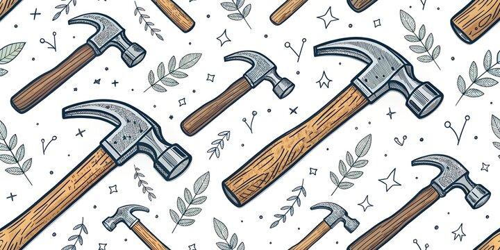seamless pattern of hammer and nails
