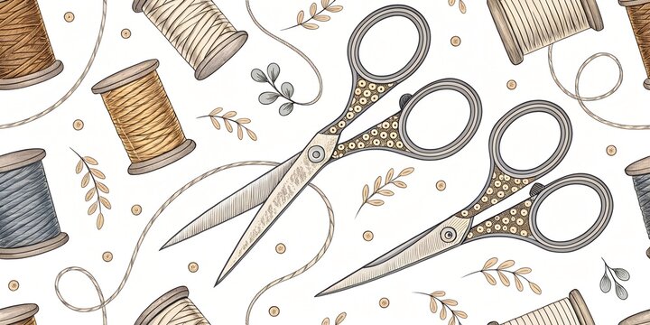 Seamless pattern of old scissors