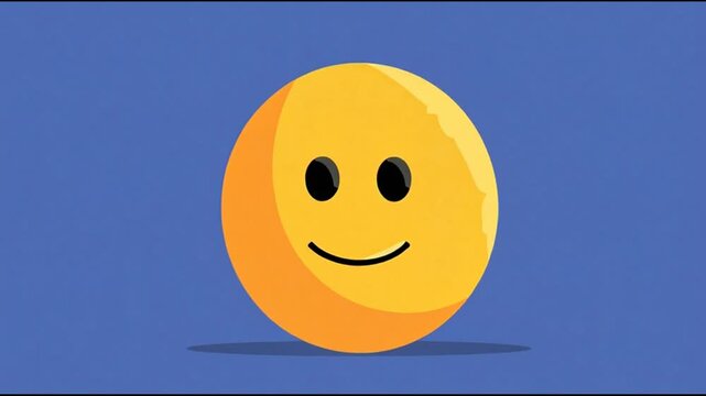 Single yellow smiley face bouncing on a solid blue background