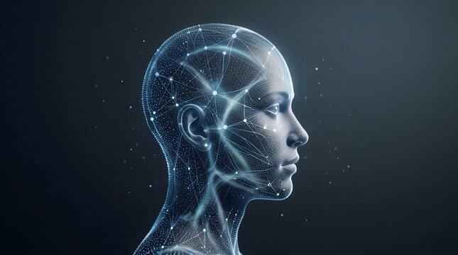 Futuristic human head with blue circuits