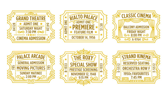 Vintage Cinema Tickets Collection - Retro Movie Admission Pass Design