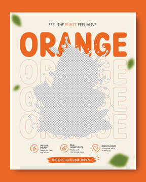 Fresh Orange Juice Social Media Post Template, Natural Citrus Beverage Promotion Design, Healthy Fruit Drink Advertising Flyer, Organic Juice Bar Marketing Template for Cafe and Restaurant