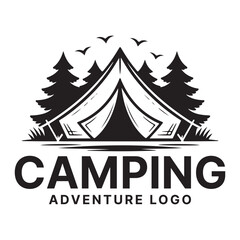 Fototapeta premium camping adventure logo design silhouette vector line art logo design