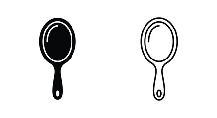Two handheld magnifying glasses depicted as black and white line silhouettes glass magnifier inspection tool reading aid detective © Vector shop