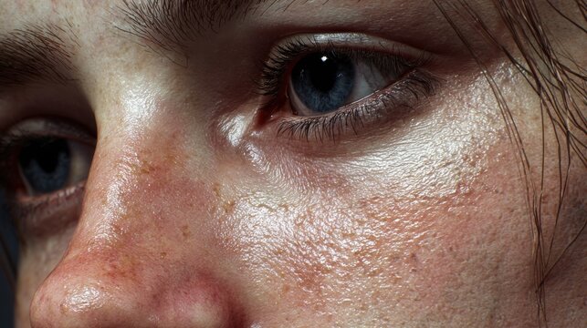 A womans face looking down sideways, very detailed, hyper realistic render
