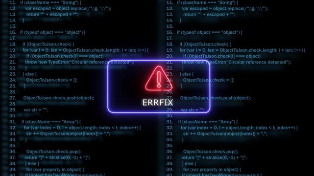 Software error warning sign with programming code background, digital tech concept for debugging and cybersecurity