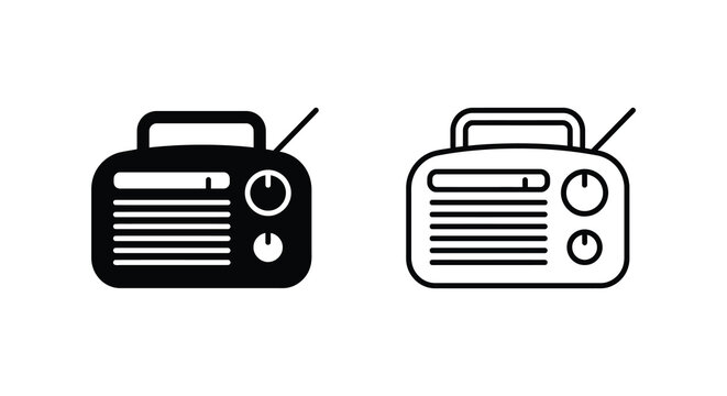 Vintage transistor radio silhouette with antenna and tuning knobs on a white background silhouette portable old retro communication
