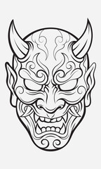 Fototapeta premium Black and white japanese hannya mask vector illustration for traditional tattoo art.