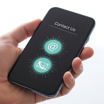Hand holding smartphone with contact icons on screen