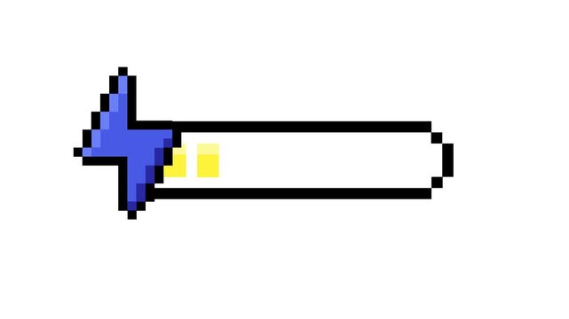 Retro pixel art loading bar element with progress indicator and blue arrow for vintage game interface display