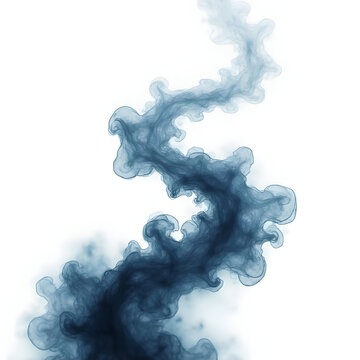 Wavy blue smoke rising on white background