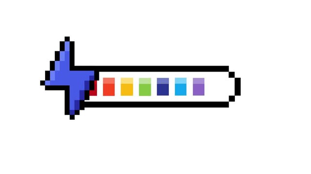 Vibrant pixel art loading bar with a colorful rainbow spectrum, indicating digital progress or completion in a retro gaming style for web or app interfaces