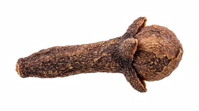 Single dried clove spice macro shot on transparent background for cooking and herbal medicine recipe.