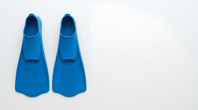 Blue flippers on a clean white background surface for diving