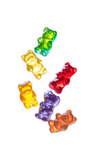 Colorful gummy bears floating in mid-air © Afroja