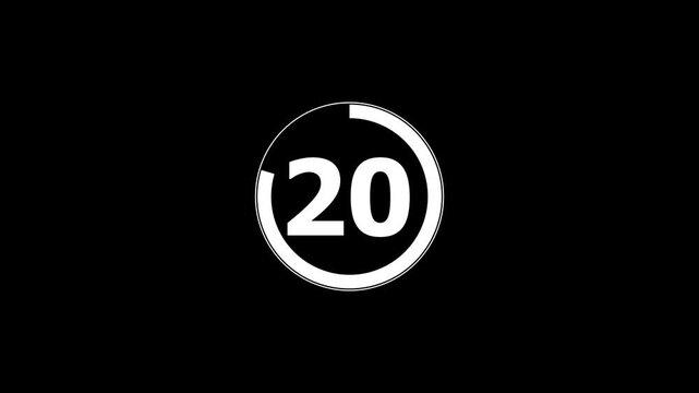25 to 0 Circular Countdown Timer, Animated Number Clock on Black Background for Film Leader, Broadcast, Presentation, and Motion Graphic