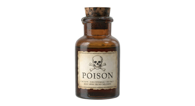 Brown glass apothecary bottle labeled poison
