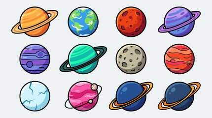 Collection of cartoon planets and celestial bodies © Thamus