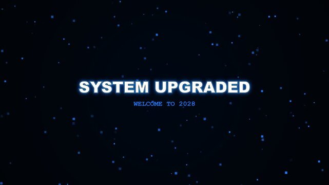 2027 to 2028 year transition digital progress bar with system upgrade text