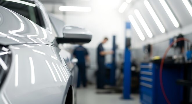 Car in a modern automotive workshop.