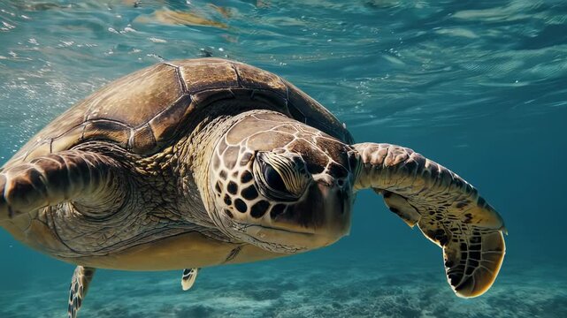 Sea Turtle Swimming in the Tropical Ocean