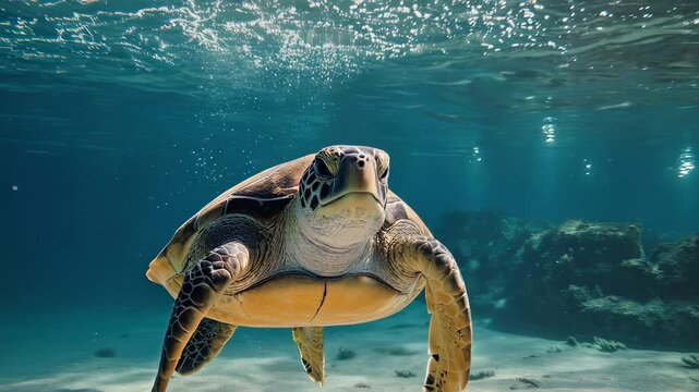 Sea Turtle Swimming in the Tropical Ocean