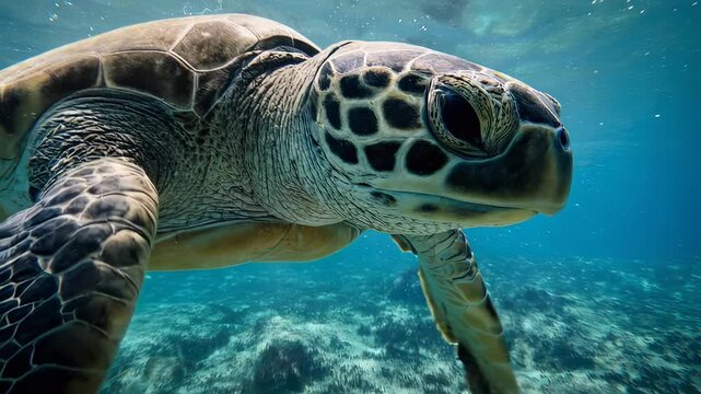 Sea Turtle Swimming in the Tropical Ocean
