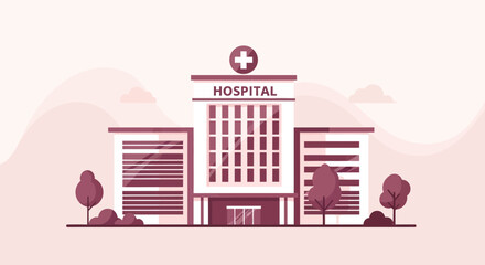Fototapeta premium Illustration Of A Modern Hospital Building With Medical Cross Symbol For Healthcare