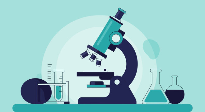Illustration Of A Microscope And Laboratory Glassware For Scientific Research Purposes