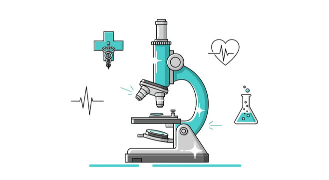Illustration Of A Microscope And Medical Icons Representing Scientific Investigation