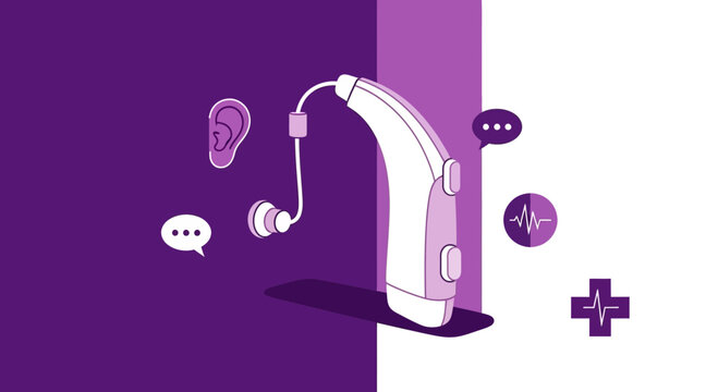 Illustration Of A Modern Hearing Aid Device Demonstrating Audio And Communication Features