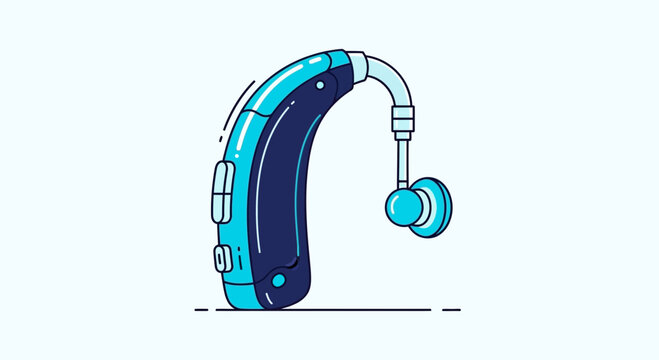 Illustration Of A Modern Hearing Aid Device In Blue Colors For Better Hearing Solution
