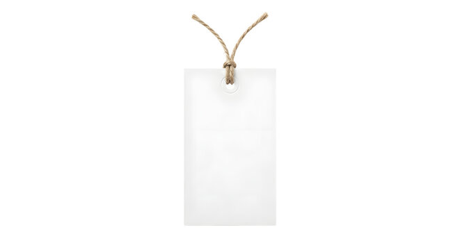 Blank rectangular white gift tag with twine