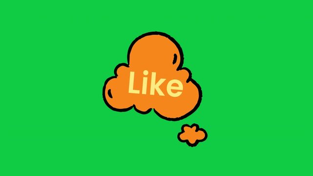 Like Orange Cloud Speech Bubble Social Media Sticker on Green Background