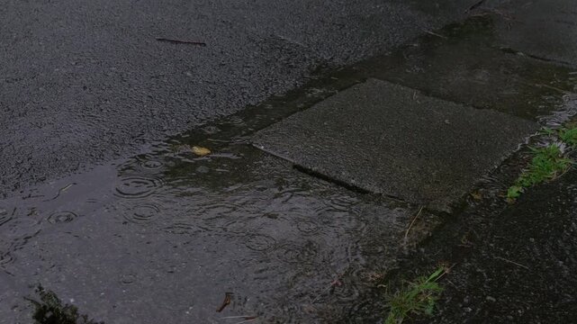 Rain falling onto the ground