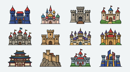 Collection of colorful castle illustrations © Thamus